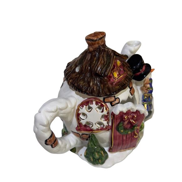 Christmas Dazzle Ceramic Teapot House Tea Light Candle Holder Snowman 9x6x5.5 - Picture 2 of 12